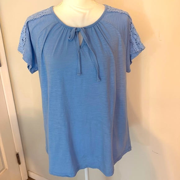St. John's Bay Tops - St. John’s Bay Blue Crochet Sleeve Top XL Cotton Blend